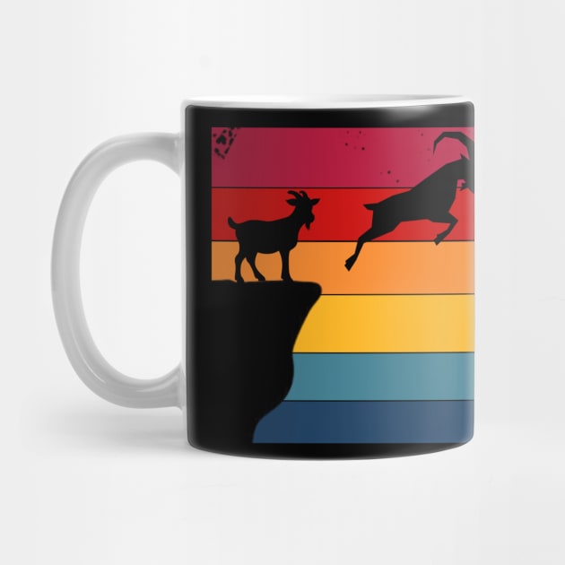 Vintage Retro Sunset Mountain Goats Jump Over Gap by JustBeSatisfied